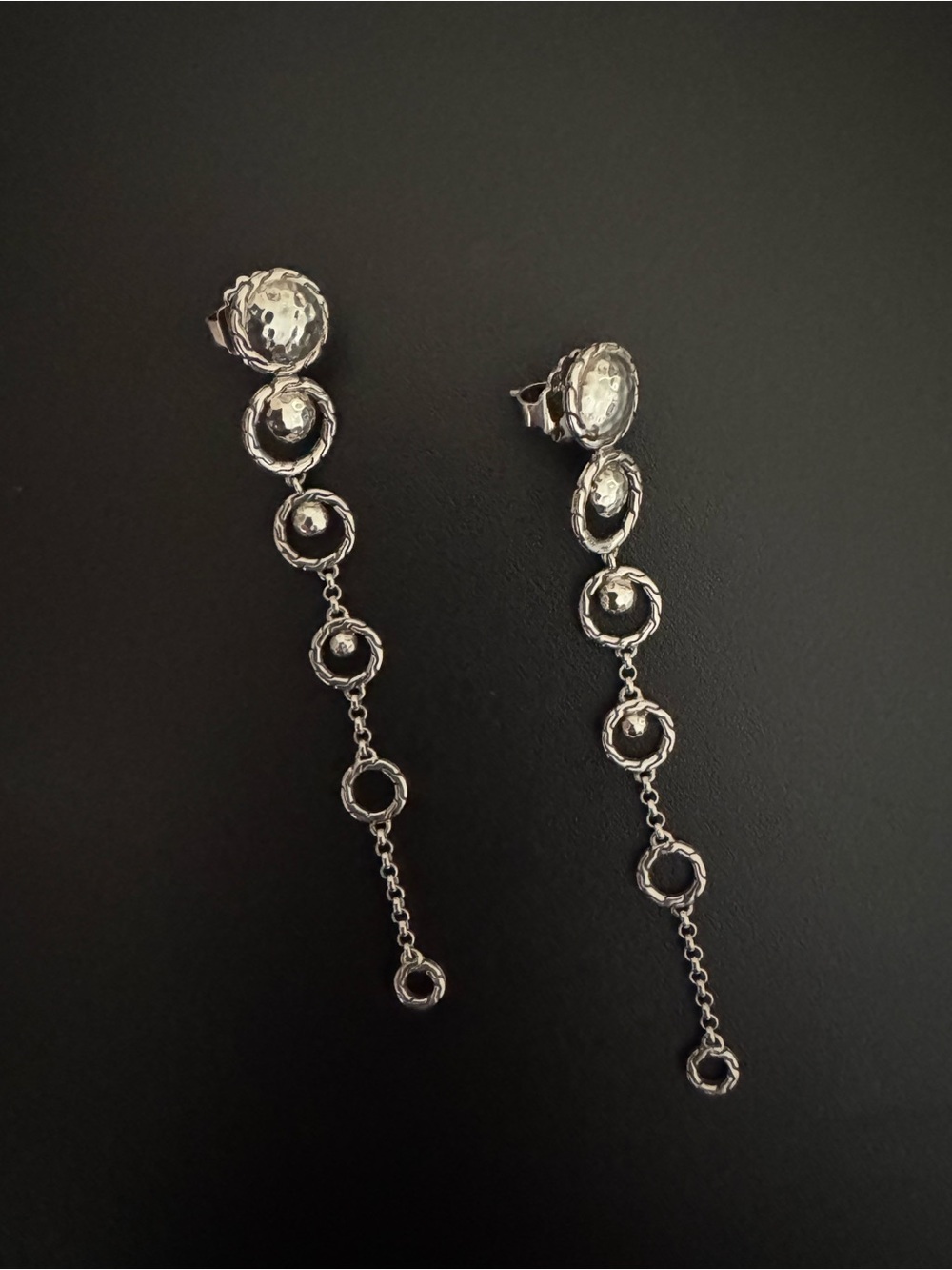 John Hardy Silver Hammered Link Drop Earrings - Picture 1 of 5